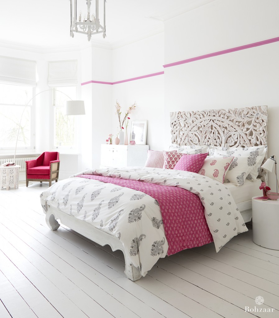 Bohemian Sundara Duvet bedding collection in Fuchsia Pink and French Grey