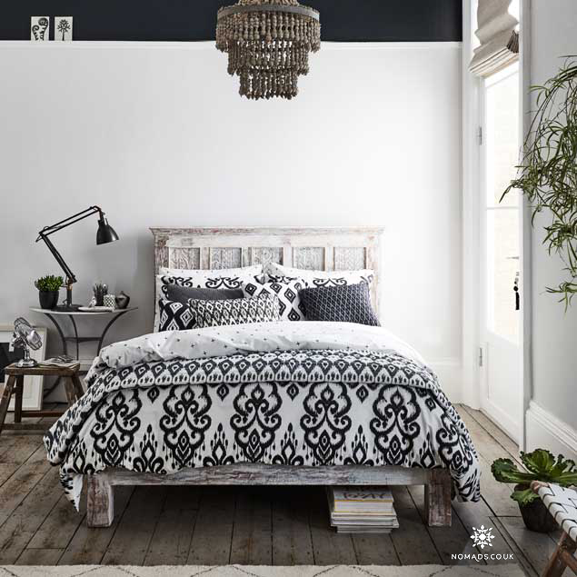 Barker & Stonehouse wood Bed with Panthera Ikat by Nomads