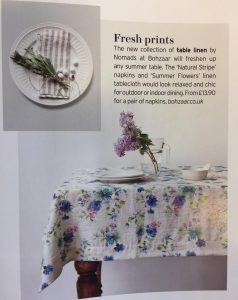 Blanche Vaughan mention of Summer Flowers Table Linen , Great Linen by NomadsUK from Bohzaar