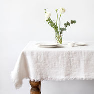 Creamy White Vintage Tablecloth with Fringes