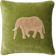 Embroidered Elephant Cactus Green Velvet Cushion