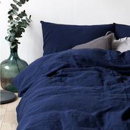 Linen Duvet Cover Navy & Pillowcase Set