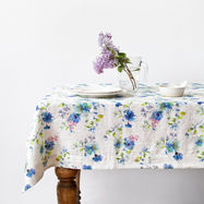 Summer Flowers Washed White Linen tablecloth