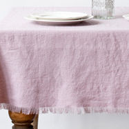 Pink Vintage Linen Tablecloth with fringes