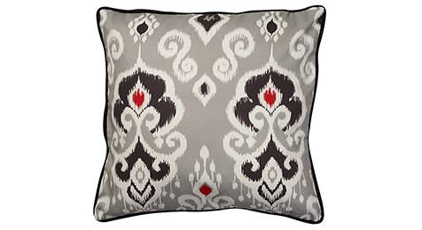 Altai Ikat Cushion Black White on Grey base