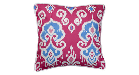 Altai Ikat Cushion BlueWhite on Cerise base