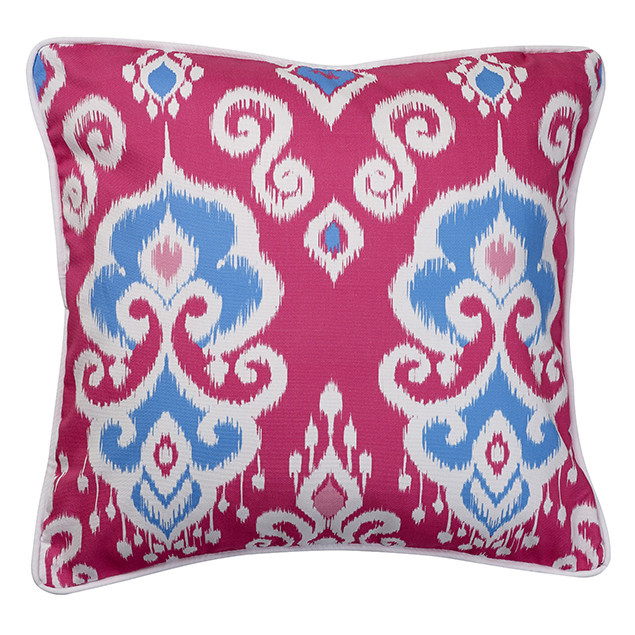 Altai Ikat Cushion BlueWhite on Cerise base: Nomads Altai Ikat Blue White on Cerise base