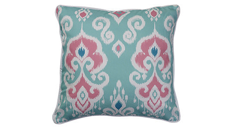 Altai Ikat Cushion Cerise on Turquoise base