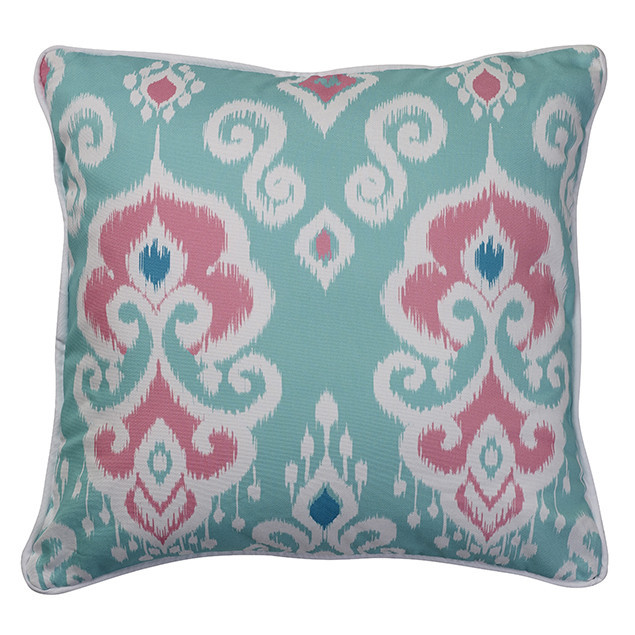 Altai Ikat Cushion Cerise on Turquoise base: Nomads Altai Ikat Cerise White on Turquoise base