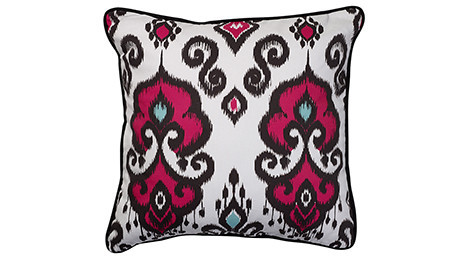 Altai Ikat Cushion Cerise Turquoise on White