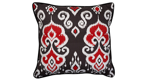 Altai Ikat Cushion Red White on black base