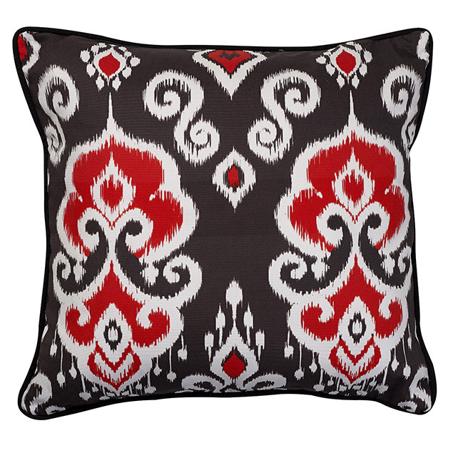 Altai Ikat Cushion Red White on black base: Nomads Altai Ikat Red White on Black base