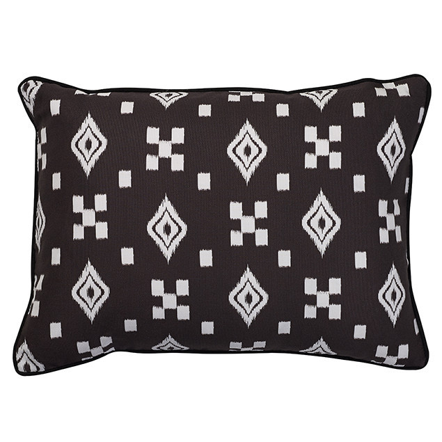 Altai Ikat Cushion Multi Tribal Motifs White on Black: Nomads Altai Multi Motif White on black