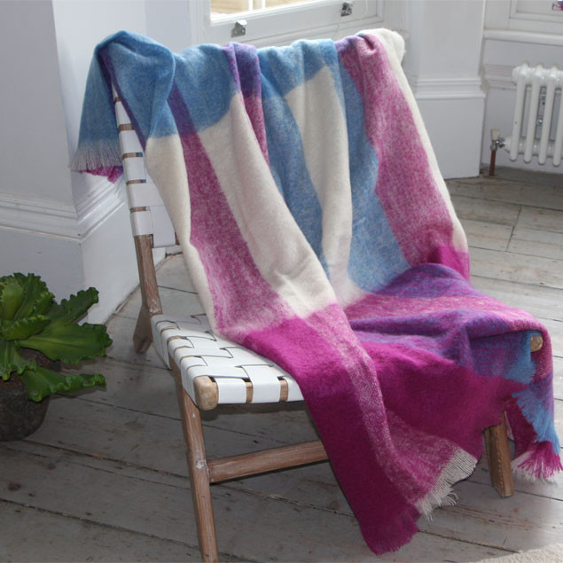 Luxury Mohair Throw - Berry Stripe