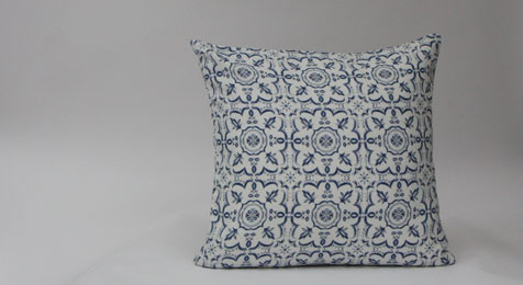 Blue Mosiac Print Linen Cushion