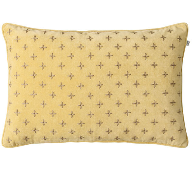 Cadi Embroidered Spicy Yellow Dark Oak Velvet Cushion: Cadi Embroidered Spicy Yellow Dark Oak Velvet Cushion