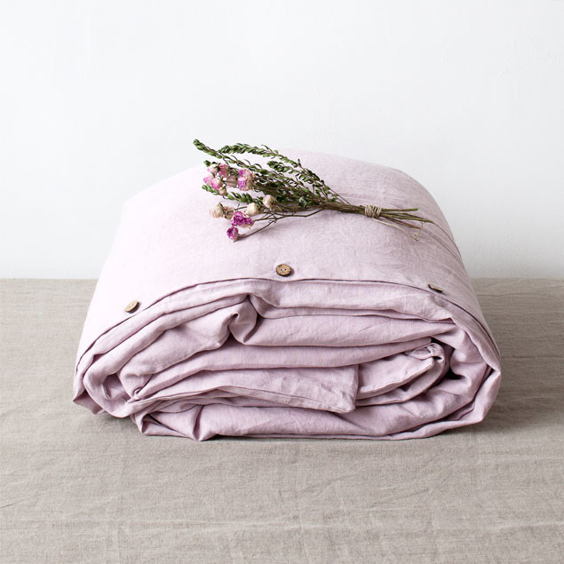 Linen Duvet Cover Pink Lavender & Pillowcase Set: Pink Linen Duvet folded