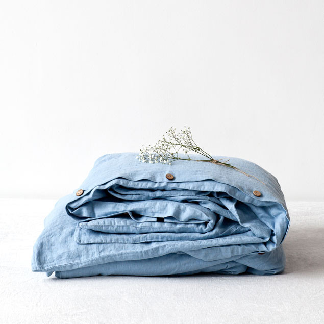 Linen Duvet Cover Sky Blue & Pillowcase Set: Linen Sky Blue duvet cover
