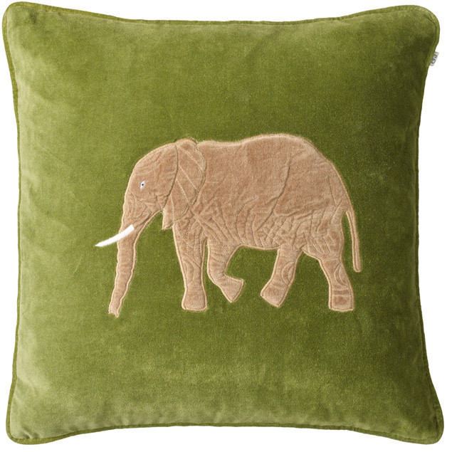 Embroidered Elephant Cactus Green Velvet Cushion: Embroidered Elephant Cactus Green Velvet Cushion