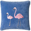 Flamingo Embroidered Cushion on Blue Velvet : Flamingo on Riveria Blue Velvet
