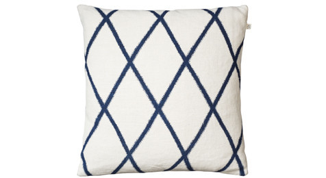  Ikat Orissa Blue on Off White Linen Cushion 