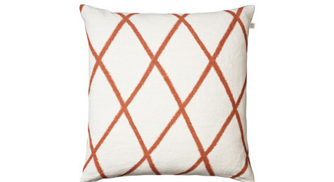 Ikat Orissa Orange on off White Linen Cushion 