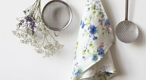 Summer Flowers Print White Kitchen Tea Towel