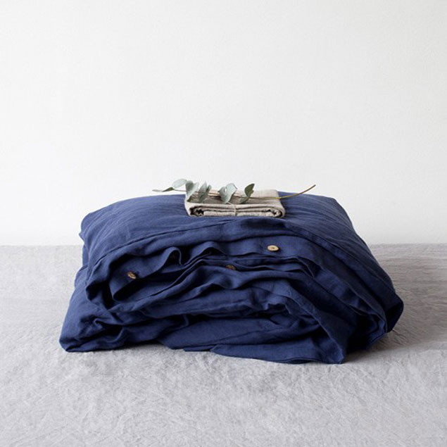 Linen Duvet Cover Navy & Pillowcase Set