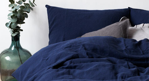 Linen Duvet Cover Navy & Pillowcase Set