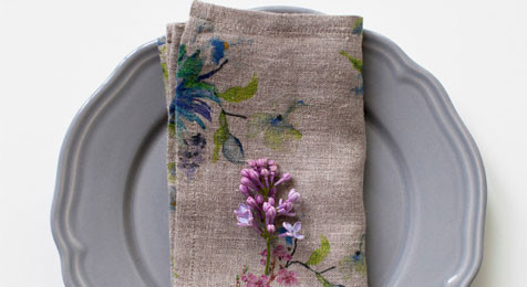 Linen Napkins Flowers on Natural Linen(pair)