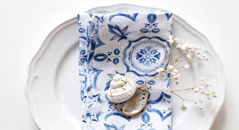 Linen Napkins Blue Mosiac