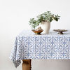 Blue Mosiac patterned Linen Tablecloth : Mosiac Linen Table Cloth