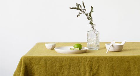 Moss Green Vintage Linen Tablecloth