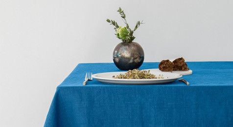 Blue Stonewashed Vintage Linen Tablecloth
