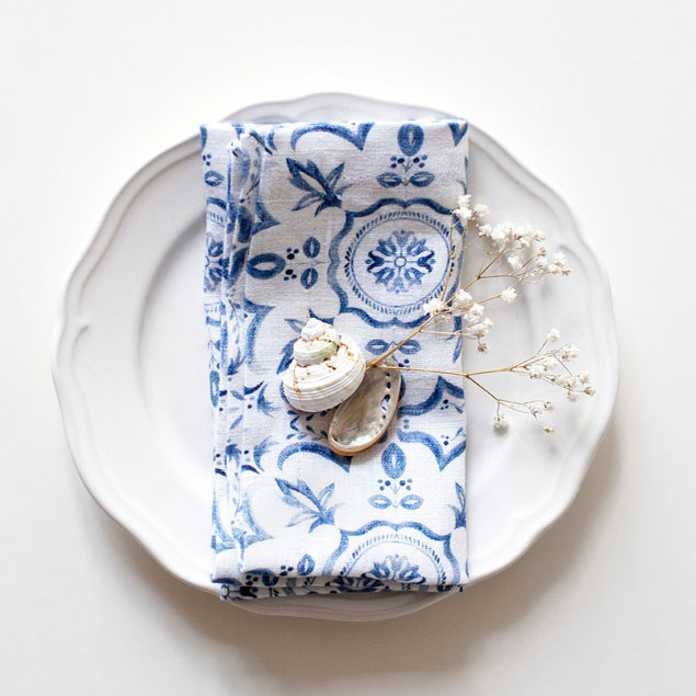 Linen Napkins Blue Mosiac