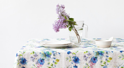 Summer Flowers Washed White Linen tablecloth