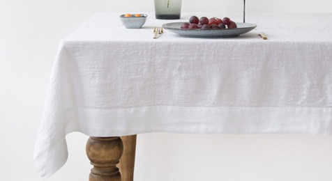 White Vintage Linen Tablecloth Hemstitch