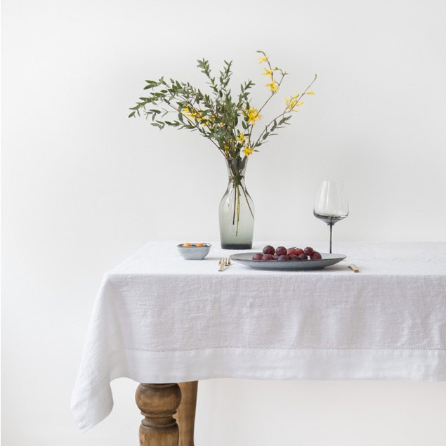 White Vintage Linen Tablecloth Hemstitch: Brilliant White Vintage Linen Tablecloth Hemstitch