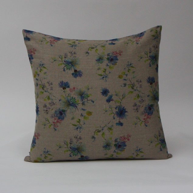 Summer Flowers on Natural Linen Cushion