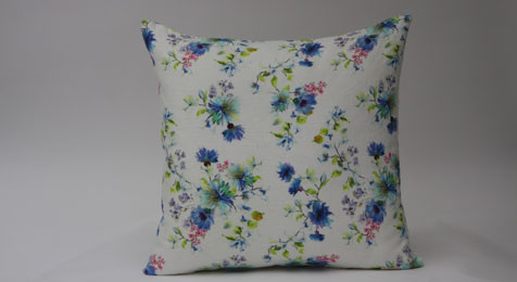 Summer Flowers Print on White Linen Cushion