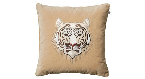 Tiger Embroidered Cushion White