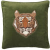 Tiger Embroidered Cushion on Cactus Green : Tiger Embroidered Cushion on Cactus Green